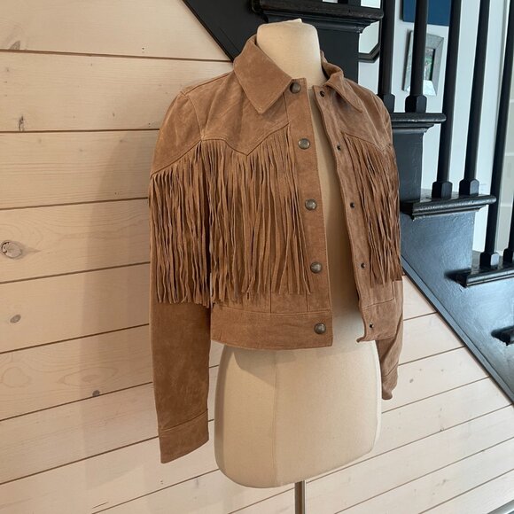 Blank NYC Real Suede Fringe Western Jacket Almond Butter 100% leather NWT - Picture 9 of 10